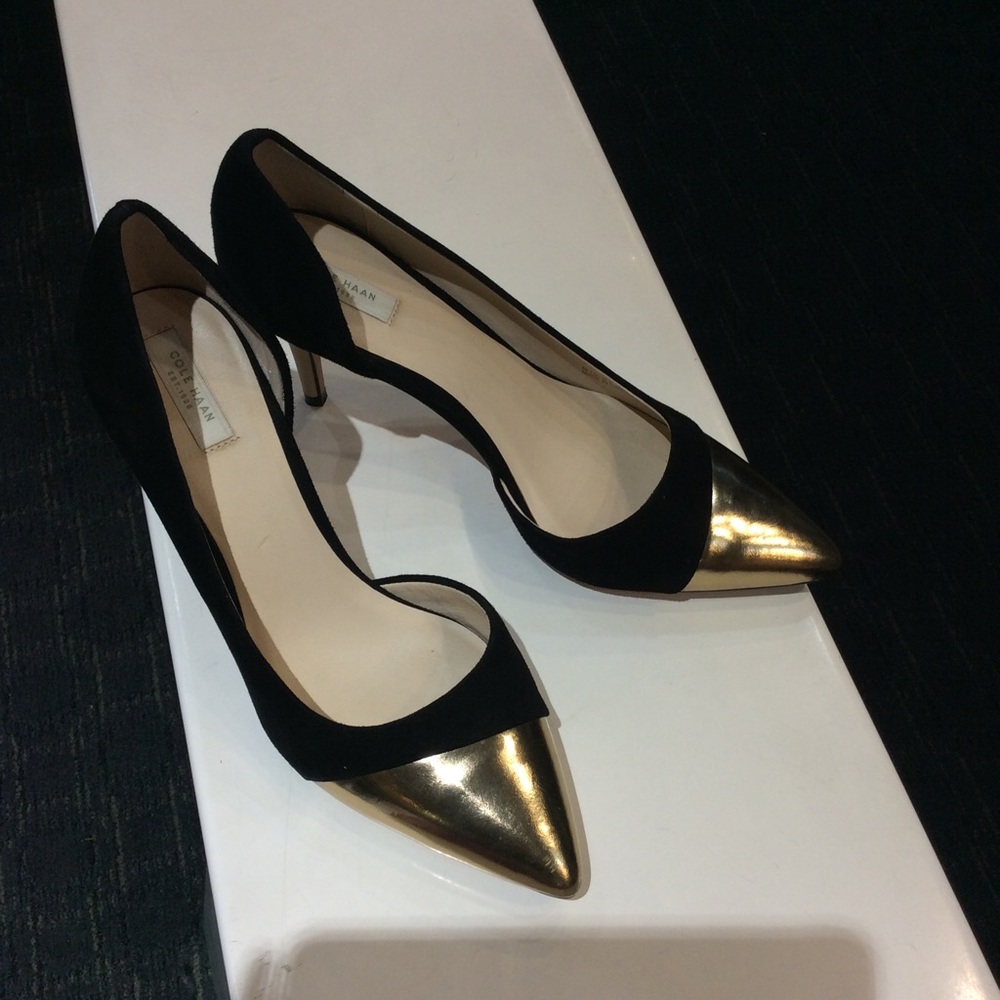 Cole Haan suede gold toe pointed heel